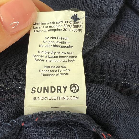 SUNDRY Multi Blouse Striped Print Cotton Blend Collarless Button Front Size 1 S - Picture 9 of 9